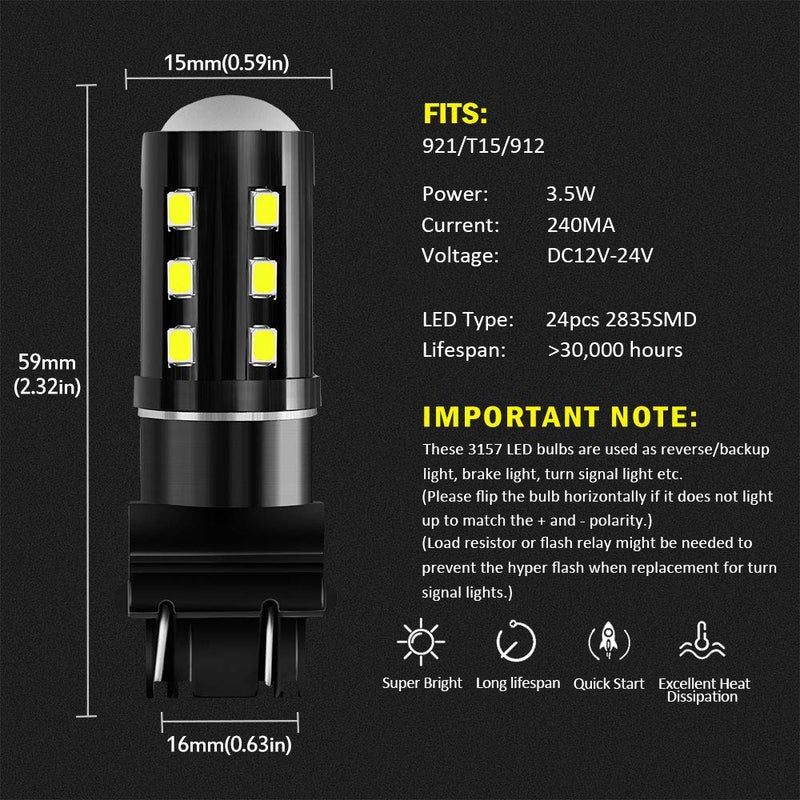 Antline 3157 3156 3057 3157A 4057 4157 LED Bulb White, Super Bright 1200 Lumens 24-SMD LED Replacement Lamp for Car Backup Reverse Brake Tail Turn Signal Daytime Running Parking Lights (Pack of 8) - Image 5